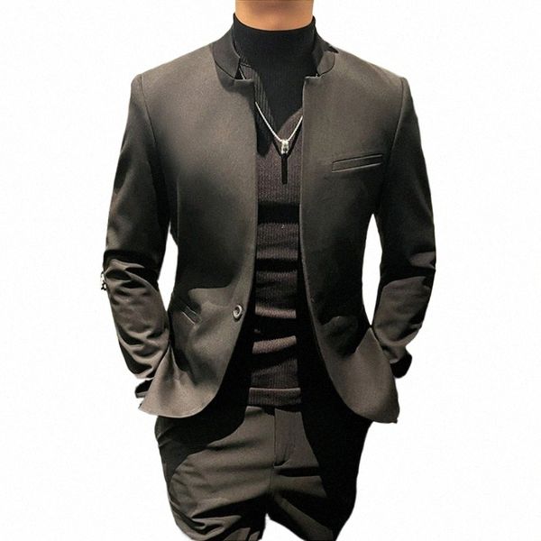 Costume tunique chinois hommes Busin vestes de costume de haute qualité/mâle Slim Fit Fi col montant smoking/homme couleur unie Blazers 5XL m4cd #