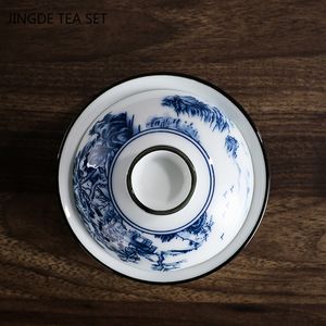 Chinees vintage blauw en wit porselein Gaiwan handgemaakte keramische theekom theekop theekop home tea thee ceremonie persoonlijke beker