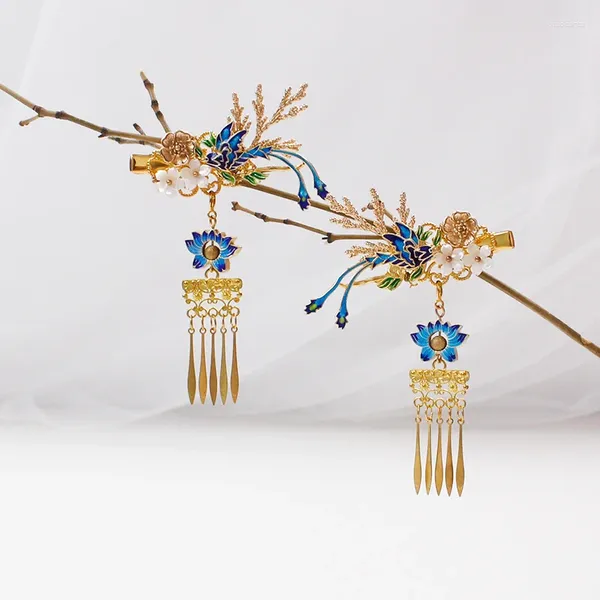 Chinois Vintage cloisonné Phoenix queue à la main cheveux couronne bâtons pince accessoires chapeaux pour Hanfu Kimono COSPLAY