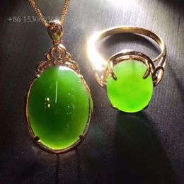 Chinese vintage jade edelsteen bruiloft goud natuurlijke groene hetian jasper ketting hanger ring sieraden set