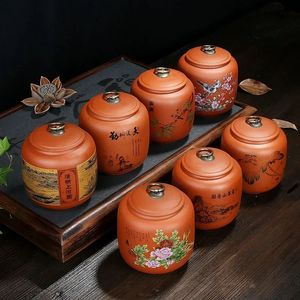 Caddies de té vintage chino Cerámica Atertight Jar latas de té Caja de té de barro rojo Contenedor de almacenamiento decorativo para el hogar 240401