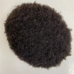 Chinese virgin Human Hair Peckes 4mm Afro Q6 Toupee #1B Color Lace Units for Black Men