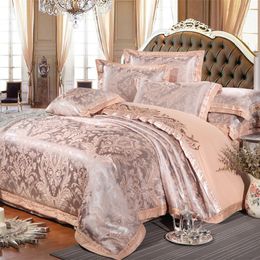 Boda china estilo Jacquard ropa de cama 100% algodón bordado funda de almohada funda nórdica sábanas 201128