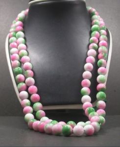 CHINOIS Blanc Rose Vert JADE Cercle Perles Collier 10mm 36 pouces