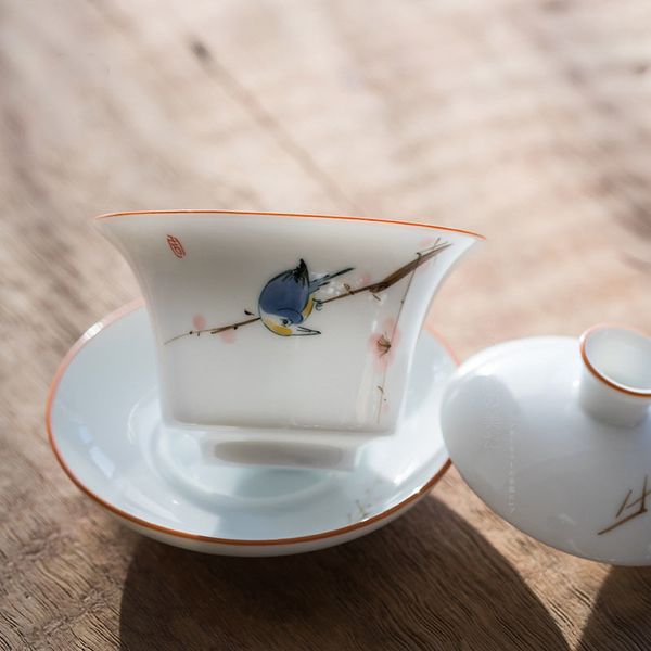 Portelina blanca china Pappie Kung Fu Cover Tazón de té único para té de té té té Ceremonía regalo de accesorio