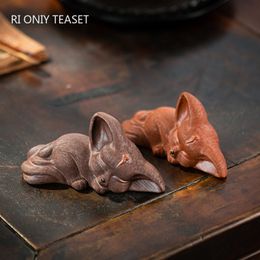 Chinois yixing violet argile sculpture tea pet de compagnie chanceux fox statue art ornements animaux thé figurine artisanat home the set décor
