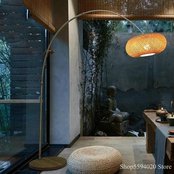 Lampadaire De pêche Zen chinois salon japonais salon De thé lampadaire Led Arc abat-jour en bois lampara De Pie206A