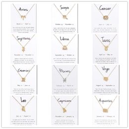 Signes du zodiaque chinois pendentif colliers avec carte-cadeau hommes femmes douze Constellation or argent chaîne bijoux collier accessoires prix de gros