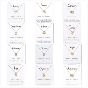 Chinese Sterrenbeelden Hanger Kettingen Met Gift Card Mannen Vrouwen Twaalf Sterrenbeeld Goud Zilver Ketting Sieraden Ketting Accessoires Bulk Prijs