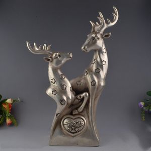 Chinois Argent Fengshui Cerf Sika Rep￩r￩ Cerfs T￪te Buste Animal Statue