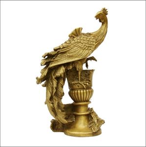 Chinois Royal Pur Laiton Cuivre Phoenix Phenix OiseDeau Dieu Palais Décor Standbeeld