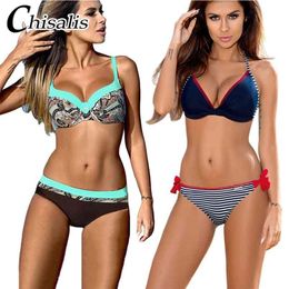 Chisalis sexy badpak vrouwen bikini print push up badmode Braziliaanse set strand badpak bloemen biquini xxl 210630