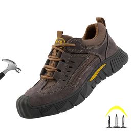 CHNMR Arrivent Embout En Acier Respirant Sneaker Pour Le Travail Hommes Chaussures De Sécurité Borwn Lumière Anti Smashing Sécurité Chaussures Antidérapantes 240220