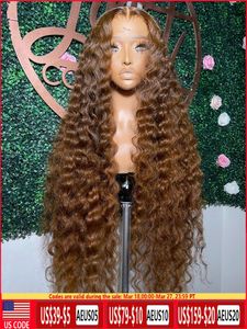 Perruque Lace Frontal Wig naturelle bouclée et crépue, cheveux naturels, brun chocolat, 13x4 HD, avec Closure transparente, pour femmes