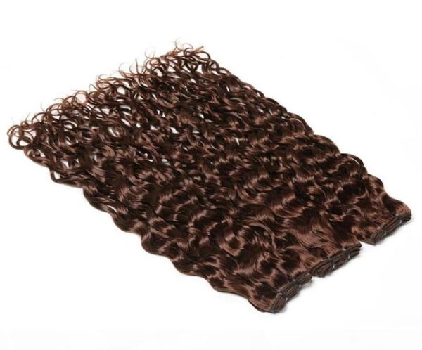 Chocolate brun indien Les cheveux humains tisser les faisceaux mouillés et ondulés doubles tâches 3 paquets 4 vagues d'eau brune foncé extensions de cheveux humains26808336