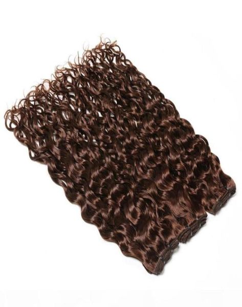 Chocolate brun indien Les cheveux humains tisser les faisceaux mouillés et ondulés doubles tâches 3 paquets 4 vagues d'eau brune foncé extensions de cheveux humains26372229