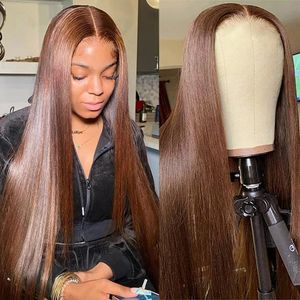 Perruques de cheveux humains avant de dentelle brun chocolat pour les femmes perruque avant de dentelle droite colorée HD perruque frontale de dentelle transparente cheveux humains