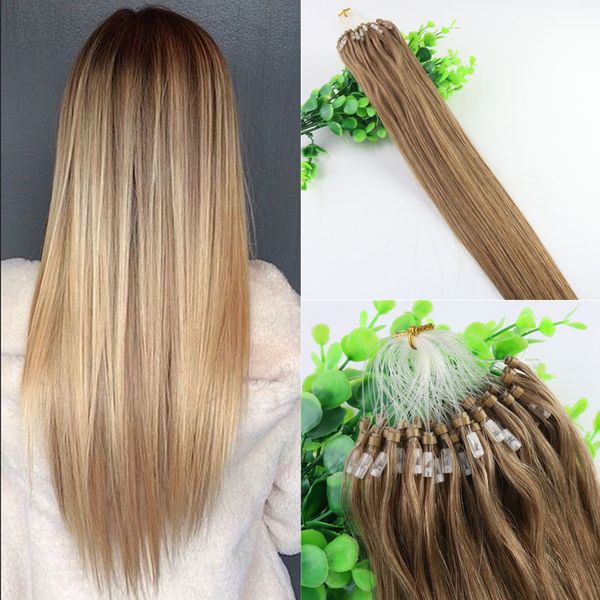 Cabello lacio marrón chocolate 9A Extensiones de cabello brasileño 14 pulgadas-26 pulgadas 100 hebras 100 gramos Loop Micro Ring Extensiones de cabello humano