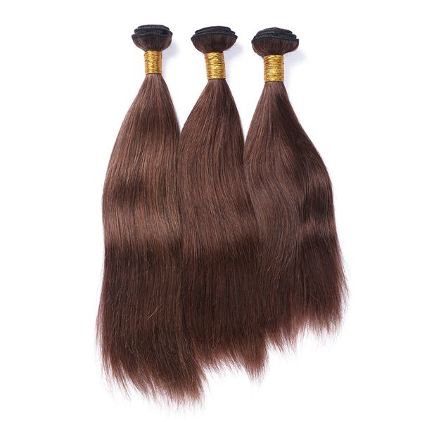 Extensiones de cabello humano brasileño virgen marrón chocolate 3 piezas El cabello remy virgen recto sedoso teje # 4 Paquetes de cabello humano marrón medio