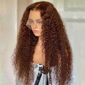 Perruque Lace Front Wig brésilienne ondulée, cheveux humains, brun chocolat, humide et ondulé, 13x4, pre-plucked avec Baby Hai, pour femmes