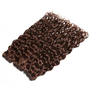 Cabello humano peruano húmedo y ondulado marrón chocolate 3 paquetes 300 gramos # 4 Cabello humano marrón oscuro Tramas Extensiones de cabello con ondas de agua 10-30 
