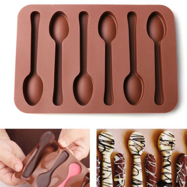 Moule à chocolat 6 trous cuillère forme Silicone gâteau moules bricolage savon gelée bonbons glace pochoirs cuisine pâtisserie outil gâteau pan