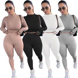 Dames effen casual trainingspakken tweedelige sportkleding basic skinny sets mode slim fit pakken lange mouwen tops lange broek