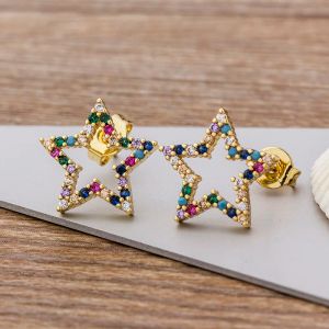 Keuze Kleurrijke Micro Pave CZ Luxe 14k Geel Goud Regenboog Stud Oorbellen Voor Vrouwen Meisjes Mode Feest Sieraden Cadeau