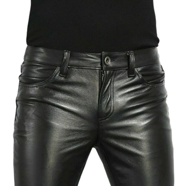 Choix PU Pantalon en cuir pour hommes Mode Rock Style Night Club Pantalons de danse Mens Faux Tox Slim Fit Skinny Motorcycle pantalon 240428