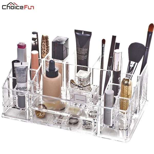 CHOICEFUN Clear Acryl DIY Escritorio Plástico Acrílico Cuidado de la piel Perfume Lápiz labial Nail Makeup Brush Organizador cosmético para cepillos Y200111