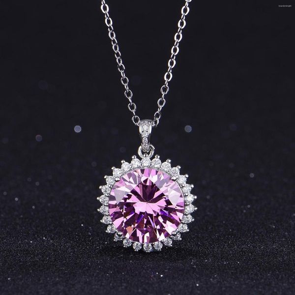 Tour de cou 10-grand diamant Imitation Tourmaline rose rond pendentif trésor coloré femme