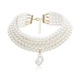 Choker 10 mm Imitation Pearl Pendants Colliers Femmes Fashion Fashion Threelleer Handmade Clavicle Chain élégant et simple Berle sauvage 8768124
