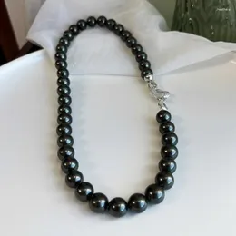 Gargantilla 10mm Tahidi Pure Black Natural Deep Sea Shell Collar de perlas Temperamento simple Estilo coreano para mujeres