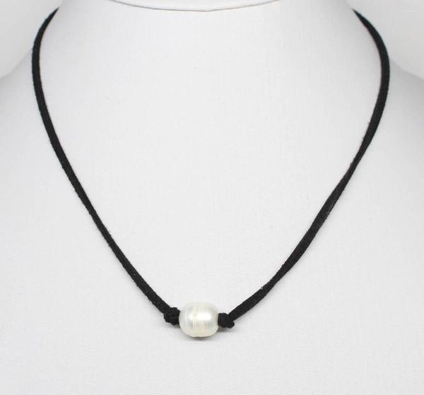 Collier ras du cou en cuir noir, anneaux de croissance en forme de larme, perles simples, 10mm x 12mm, 17.5 pouces, choisir la couleur