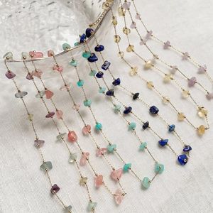 Collier ras du cou en cristal naturel pour femmes, 10 pièces/paquet, puces irrégulières, pierre en acier inoxydable, petite chaîne colorée