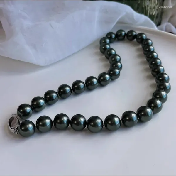 Collier ras du cou 12mm, noir pur, avancé, perles de coquille de mer profonde de Tahiti