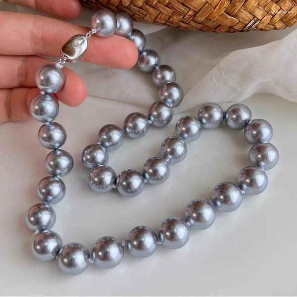 Collier ras du cou en perles de coquillage de mer profonde, 12mm, rare, de haute qualité, gris platine, pour femmes