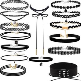 Choker 15 stks/sets Koreaanse mode fluweel ketting voor vrouwen vintage sexy kant met hangers gothic meid nek decoratie