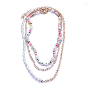 Collier ras du cou style bohémien, fait à la main, en argile douce, perle perlée, lettre d'amour, bijoux décontractés pour femmes, vacances, 2022