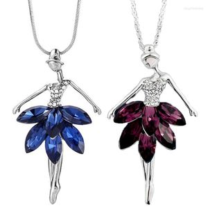 Collier ras du cou élégant en cristal bleu pour fille, pendentif ballerine en strass et longue chaîne de pull, bijoux personnalisés, 2022