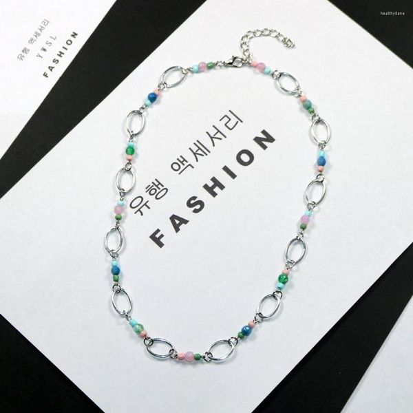 Ras du cou 2022 mode longue chaîne cristal perles de verre collier femmes bijoux accessoires délicat mignon opale cou Punk argent gothique