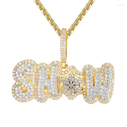 Choker 2022 Iced Out Bling Baguette CZ Letter Snow Snowflake Hip Hop Pendant 5a Cubic Zirconia Gold Color Necklace