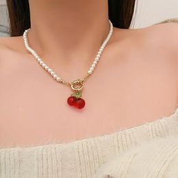 Gargantilla 2022 serie de bosque de moda coreana collar de perlas de cereza para mujeres niñas personalidad todo-fósforo Cadena de clavícula con cuentas