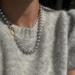 Tour de cou 2023 arrivée coréen élégant tempérament gris perle clavicule chaîne femmes collier mode métal rond bijoux cadeaux