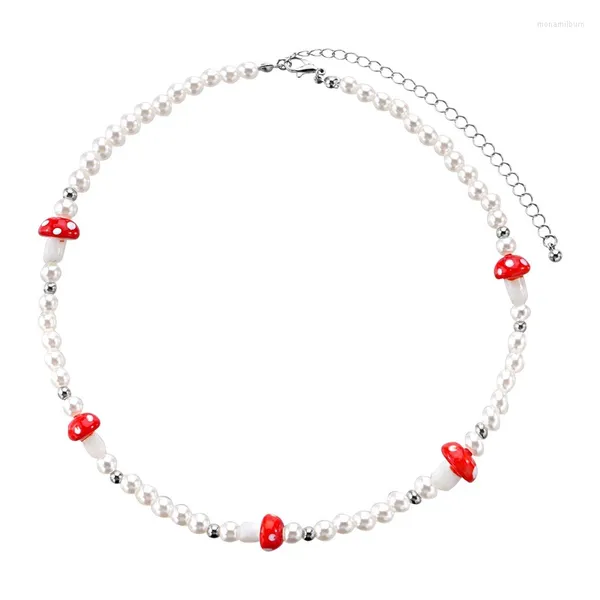 Ras du cou 2023 colliers de perles pour les femmes gros bijoux de déclaration mignon champignon collier de luxe femme dame perle accessoires