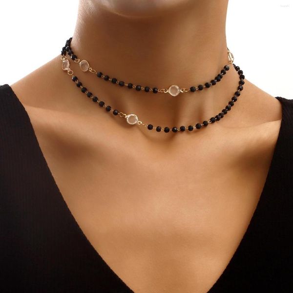 Ras du cou 2023 bijoux européens et américains court Double noir zircone dames collier marée Cool tempérament en gros