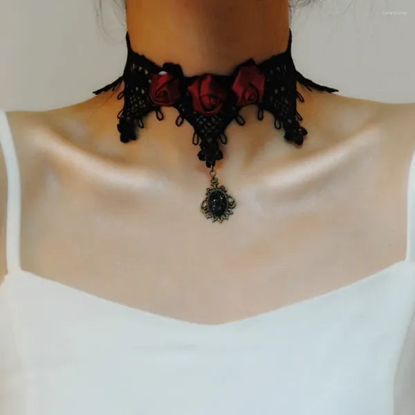 Collier ras du cou en dentelle noire, accessoires rétro, exquis, tendance, Rose, fait à la main, bijoux, 2023