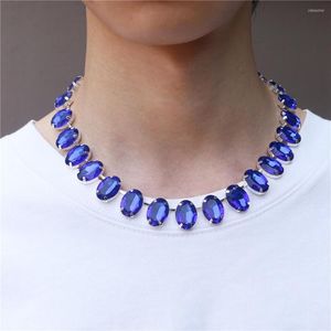 Choker 2023 Fashion Blue Rhinestone Necklace Women Vintage Chain Banquet Crystal Bib Statement Wedding Sieraden