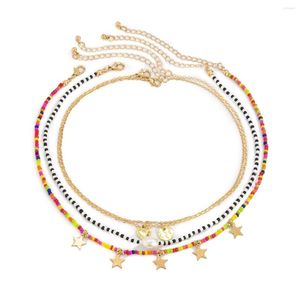 Tour de cou 2023 mode bohême fille chaîne perle étoile coloré collier ensemble Simple coeur pendentif Hiphop bijoux