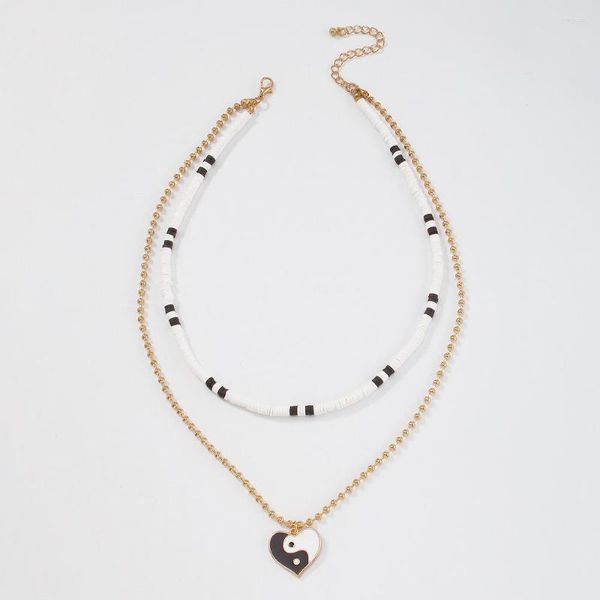 Collier ras du cou style bohémien pour filles, chaîne de perles, pendentif cœur Taij, bijoux en argile, bijoux à breloques, 2023